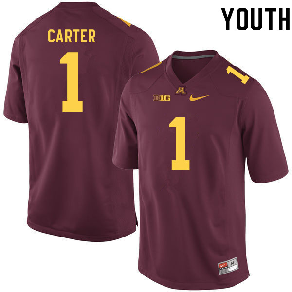 Youth #1 Trill Carter Minnesota Golden Gophers College Football Jerseys Sale-Maroon - Click Image to Close